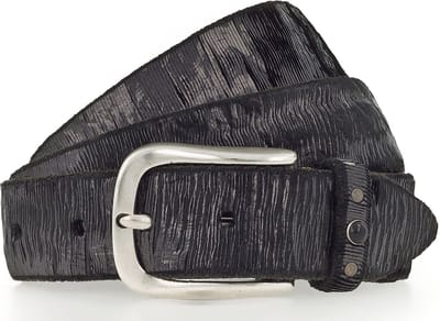 b.belt Leren Riem Lisa Silver 35mm Leather Belt W100 Black - Gun Metal Zwart