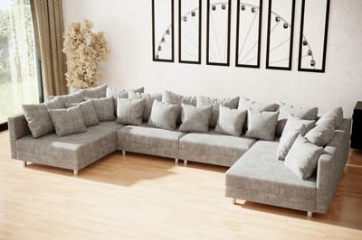 hoekbank denver xxl- grijs stof- zonder poef (hocker) - hoeksalon wooneiland denver - zetelsenbedden