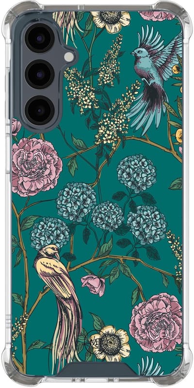 Hoesje (shockproof) geschikt voor Samsung Galaxy A16 - Vogels Japanse bloemen - Extra sterke case - TPU/polycarbonaat - Bloemen - Groen, Transparant