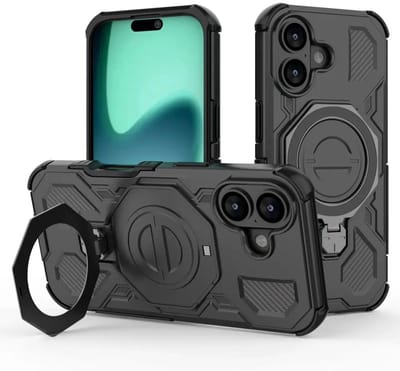 Hoesje geschikt voor Apple iPhone 17 | Compatibel met MagSafe / Qi2 | 360° Draaibare Magnetische Standaard | Back Cover Kickstand Ring | Zwart