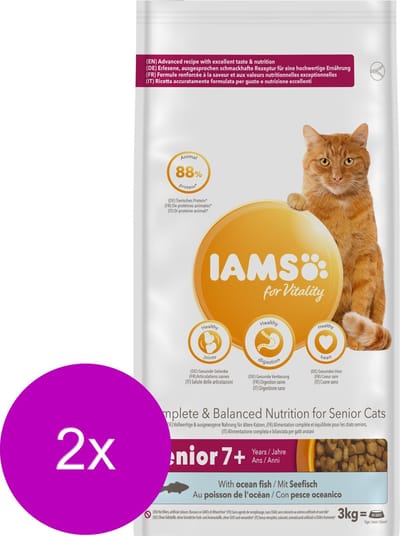 Iams Cat Senior 3 kg - Kattenvoer - 2 x Zeevis
