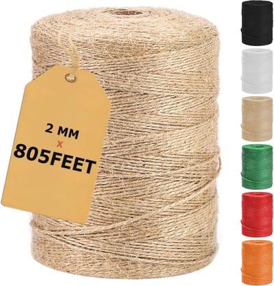 Jute Touw 2 mm x 246 m voor Ambachten, Tuinieren en Geschenkverpakking