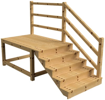 MILANO buitentrap 5 gesloten treden H88 cm - bordes L189 x B120 cm - trapleuning rechts - bordesleuning rechts