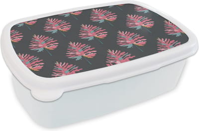 Broodtrommel Wit - Lunchbox - Brooddoos - Blad - Boom - Patroon - Roze - 18x12x6 cm - Volwassenen