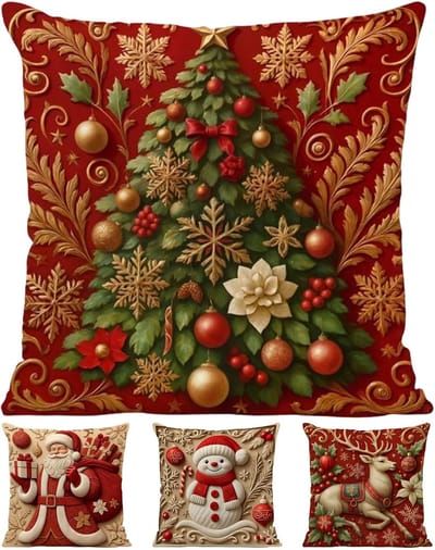 Kerstkussenslopen - 45 cm kerstkussenhoezen - voor vakantiedecoraties - set van 4 - gemaakt met stevige stof en vakantiepatronen - perfect woonaccessoire voor binnen en buiten slaapkamer bank veranda huis
