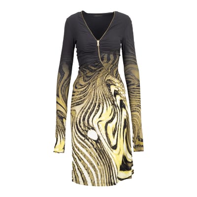 Roberto Cavalli jurk met dierenprint en ritssluiting aan de voorkant - jaren 2000