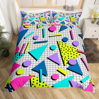 Retro Memphis Stijl Dekbedovertrek Set Galaxy Fashion Stijl Geometrische Vormen Beddengoed Set Volledig, Hipster Ouderwets Dekbedovertrek 135x200cm