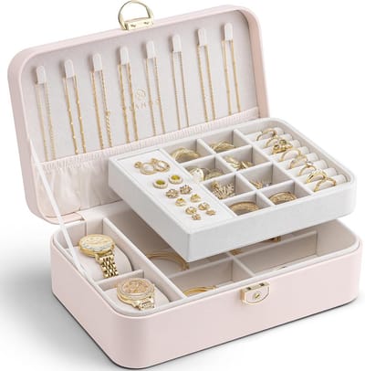 Dubbellaagse Sieradendoos met Slot en Horlogekussens voor Dames en Meisjes - Ruime Opbergkoffer voor Ringen, Oorbellen, Armbanden en Kettingen