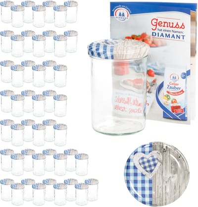 50-delige set sturzglas 435 ml tot 82 deksel hout hart blauw incl. diamant gelierzauber receptenboek