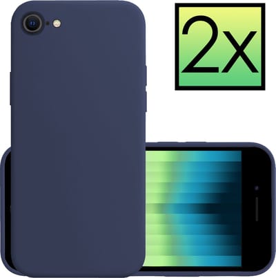 Hoesje - 2 Stuks - Geschikt voor Apple iPhone SE (2022) - Sterk & Shockproof - Case Siliconen - Back Cover - Telefoon Hoes - Donkerblauw