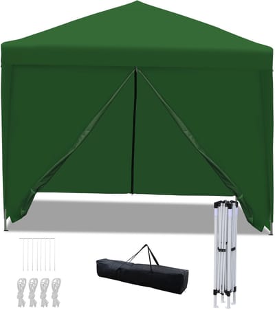Partytent 3x3 m Easy Up – Opvouwbaar Waterdicht Paviljoen met Zijpanelen en Draagtas voor Tuin & Camping – Groen