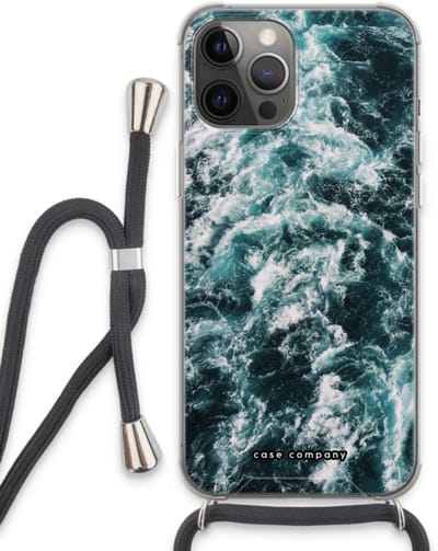 Case Company® - Hoesje met koord geschikt voor iPhone 13 Pro Max hoesje met Koord - Zee golf - Telefoonhoesje met Zwart Koord - Bescherming aan alle Kanten en Over de Schermrand