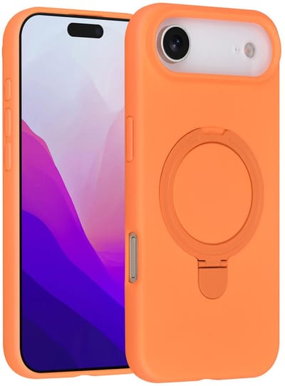 Backcover Hoesje Geschikt voor: iPhone Air Volledig Dekkende Schokbestendige Siliconen Backcover met Ringstandaard – 360° Bescherming - Tangerine Orange