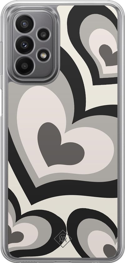 Casimoda® hoesje - Geschikt voor Samsung Galaxy A23 - Hart Swirl Zwart - 2-in-1 case - Schokbestendig - Illustratie - Verhoogde randen - Zwart, Transparant