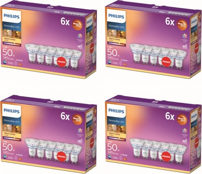 Philips Voordeelverpakking - GU10 - WarmGlow LED Spotlamp - 50W - Dimbaar - Warmwit Licht - Set van 24 Stuks