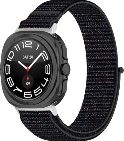 By Qubix - Compatible Samsung bandje - Nylon Sport loop bandje - Zwart - Geschikt voor Samsung Galaxy Watch Ultra / Ultra 2 - 47mm