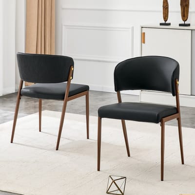Eetkamerstoelen - Set Van 2 - Gestoffeerde eetkamerstoel - Eettafelstoel - Eetkamerstoelen - PU - Met rugleuning - Antislip - Metalen stoelpoten - Modern Design - Zwart, bruin