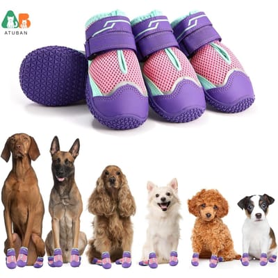 ATUBAN Hondenschoenen voor Honden Anti-Slip Hondenschoenen&Pootbeschermers voor Heet Trottoir Waterdichte Hondenschoentjes voor Regenachtige Dag Zomer Wandelen 0 SIZE 3.0CM