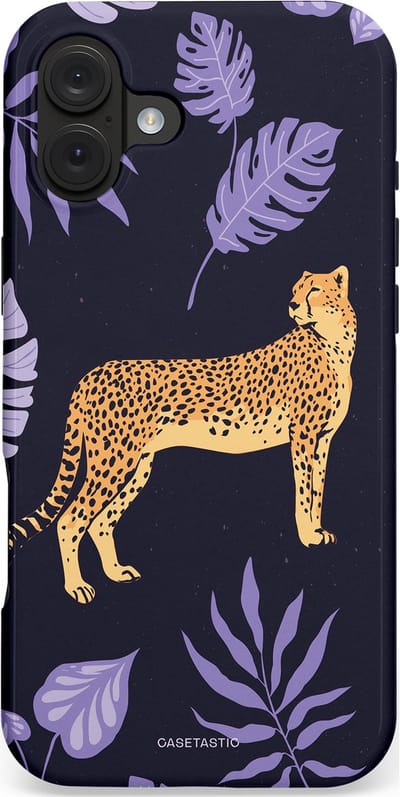Casetastic hoesje geschikt voor Apple iPhone 16 Plus - MagSafe - Dubbellaagse bescherming - Cheetah snelheid - Fashion Case - Donkerblauw Lavendel