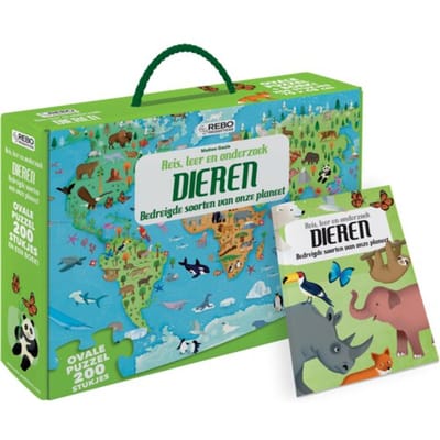 Dieren - Puzzel 200 Stukjes En Boek - Reis, Leer En Onderzoek - Boek + Ovale Puzzel - Irena Trevisan