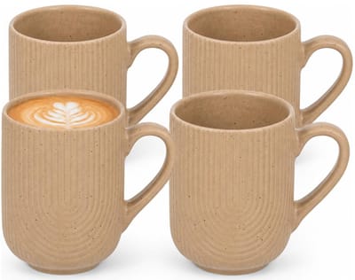 Secret de Gourmet koffie mok Memphis - 4x stuks - beige - 300 ml - drink mokken - keramiek - met stijlvol motief