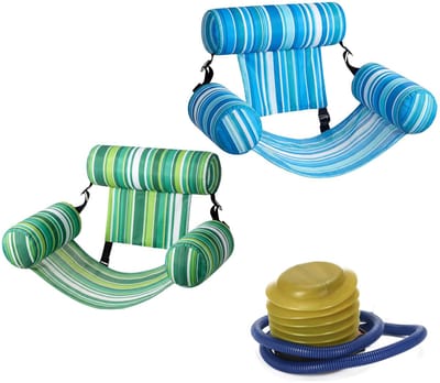 2 opblaasbare zwembadmatrassen voor volwassenen, drijvende ligstoelen, opblaasbare zwembadbootjes - Opblaasbare stoelen perfect voor feestjes, zomerse wateractiviteiten, strand- en meerrecreatie - blauw en groen, inclusief luchtpomp