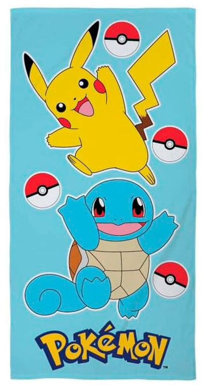 Pokemon strandlaken Squirtle en Pikachu 70 x 140 cm lichtblauw
