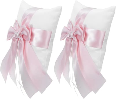 Trouwring Kussens - Ringkussens Bruiloft - Ringen Presenteren - Dubbele Lintstrik - 20x20x8.5 cm - Roze