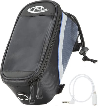 tectake® Frametas - Stuurtas - 20 x 9,5 x 10 cm - Frame Tas voor Fiets en Racefiets - Fietstas met Aanraakscherm voor Telefoons - Navigatiehouder - Waterafstotend - Met Kabeluitgang - Zwart/Grijs/Blauw