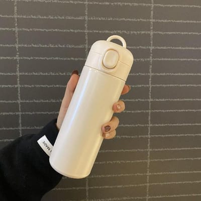 Nouvelle Tasse Thermos en Acier Inoxydable à Couvercle à Ressort Mini Tasse Droite à Double Vide Mignonne Simple Tasse Pois 300ml