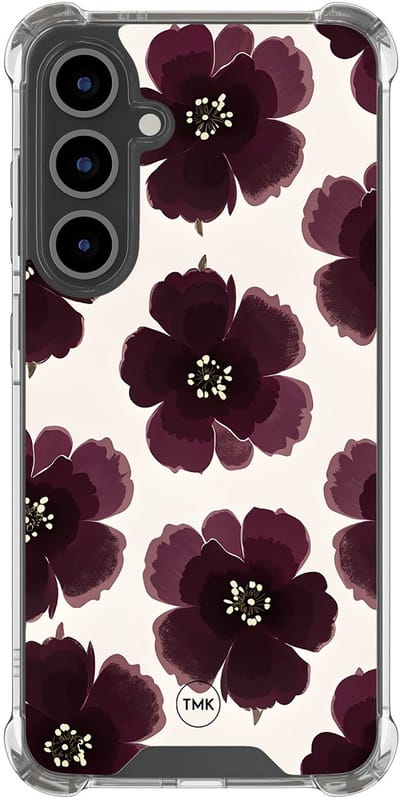 Shockproof hoesje geschikt voor Samsung Galaxy S24 FE - Burgundy flowers - Schokbestendig - Verhoogde randen - TPU case - Extra Sterke Back Cover - Bloemen - Transparant, Rood