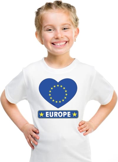 Europa Supporters t-shirt - kinderen - hartjes vlag - wit - korte mouwen - sport - kleding 110/116