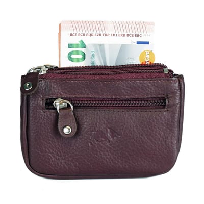 Mini Portemonnee – Bordeaux Rood - Soepel Leer - Sleuteletui met rits – Portemonnee Dames Klein - Arrigo