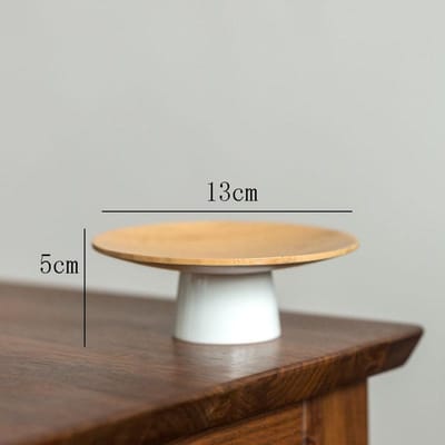 Bamboe Hout Fruitschaal Houten Schalen Dessert Snack Schalen Keramisch Bord Kwaliteit Serveerbladen Salontafel Thee Onderzetter Taartstandaard beige