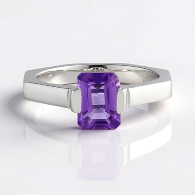 Cavill - Zilveren ring met Marokkaanse achthoekige amethist - 925 Sterling Zilver geplatineerd - 1,361 ct - Bezelzetting - Moderne amethyst sieraden