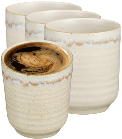 Mica Decorations Koffiemok / theemok Ethan - 6x - creme kleur - zonder oor - 9 x 8 cm - mokken - keramiek