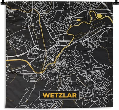 Wandkleed - Wanddoek - Goud – Duitsland – Plattegrond – Gold – Stadskaart – Kaart – Wetzlar - 180x180 cm - Wandtapijt
