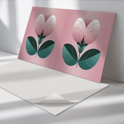 Wallfluent Vinyl Wandpaneel - Gestileerde bloem met bladeren Vinyl Wandbekleding - 100 cm x 50 cm - Roze PVC wandpaneel - 1 stuk - Rechthoekig Wandbekleding Vinyl - Bloemen Wandpaneel - Zelfklevend Muurpaneel - Wandpaneel Keuken en Badkamer