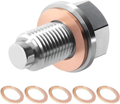 Magnetische olieaflaatplug M14 x 1.25 met 5 koperen ringen, roestvrijstalen afdichting en geschikt voor de meeste auto's en motorfietsen
