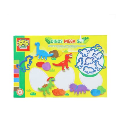 SES Creative - Dino Klei - Mega Set met Kleivormen (7x90g) - Vegan en Glutenvrij - Herbruikbaar - Uitwasbaar - Vanaf 2 jaar