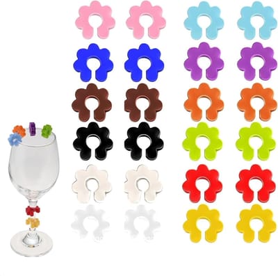 24 Stuks Siliconen Glasmarkeerders voor Wijn, Champagne en Cocktails - Hygiënische Drinkglazen Markeren voor Feesten en Bruiloften