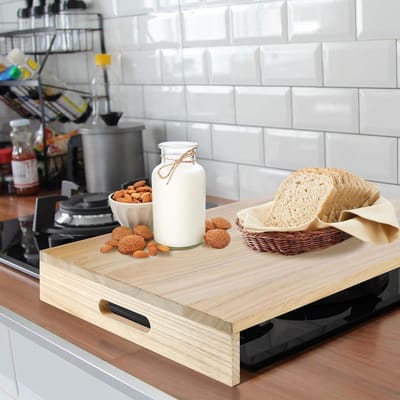 Houten Kookplaat Deksel - Snijplank Camper - Extra Werkruimte - Veelzijdig Multifunctioneel - 53.8 x 37.3 cm - Houtkleur