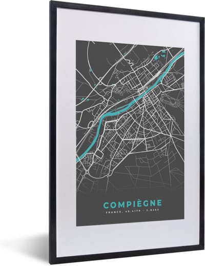Fotolijst incl. Poster - Compiègne - Kaart - Stadskaart - Plattegrond - Frankrijk - 40x60 cm - Posterlijst