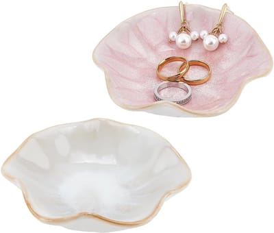 Stijlvolle Sieraden Kom met Bloemdesign, Ringhouder en Sleutelbak voor Badkamer en Hal, Decoratieve Keramische Tray voor Armbanden en Sieraden, Perfect als Hu decoration of Trouwring Geschenk