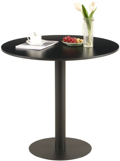 EGGREE Ronde eettafel - Ronde bistrotafel - Keukentafel - Klein eenvoudige kleine tafel voor keuken - Eetkamer en woonkamer - Ronde tafel 80 cm - Tweedelig tafelblad - Zwart