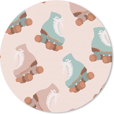 Muismat rond 20x20 cm - Mousepad Zomer - Rolschaatsen - Blauw - Roze - Ronde muismatten