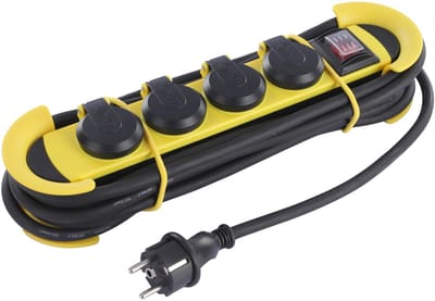Q-Link stekkerdoos - 4-voudig - randaarde - CM-system - IP44 - 3 x 1.5 mmÂ² - 5 m - geel/zwart