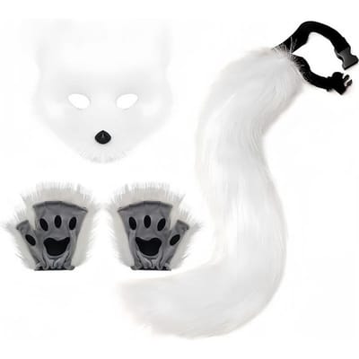Halloween Vossen Masker Staart Handschoenen Set Cosplays Kostuum Accessoire Themafeest Verkleed Attributen Carnavalsfeest Kostuums Accessoires white