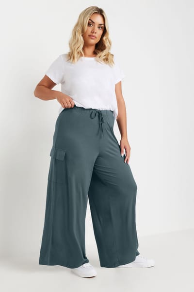 Yours Broek Met Wijde Pijpen En Cargozakken In Blauw Size 42