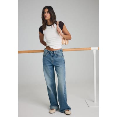 Stradivarius D92 straight wide jeans met scheuren  OVERGEVERFDE DENIM WASSING 32